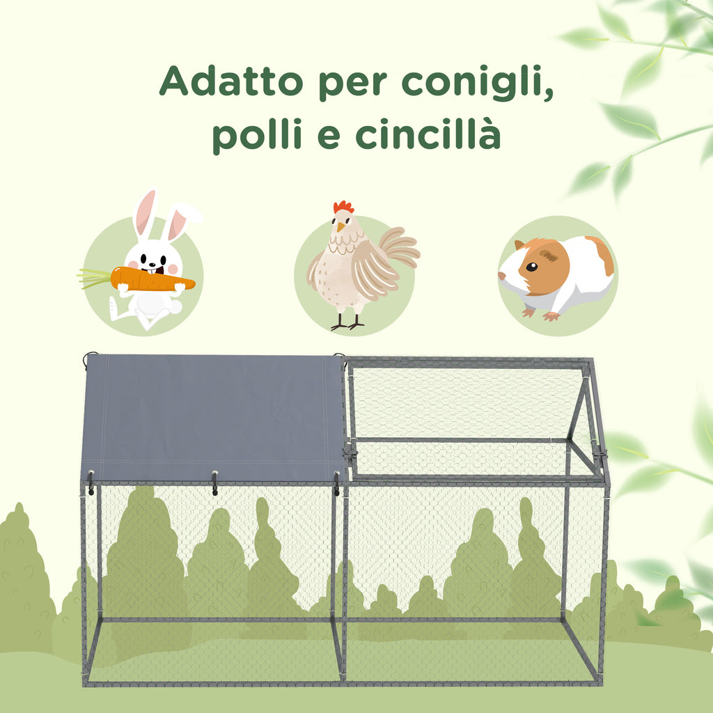 Steel Pet Cage with Oxford Fabric Roof and Stakes, 198x100x120 cm, Green and Silver