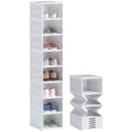 Shoe Rack with 8 Stackable and Foldable Shoe Containers with Transparent Panel, White