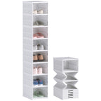 Shoe Rack with 8 Stackable and Foldable Shoe Containers with Transparent Panel, White