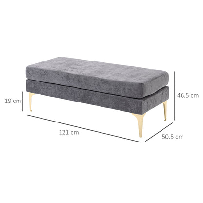 2-Layer Bed End Bench in Velvet Effect Fabric and Steel, 121x50.5x46.5 cm, Dark Grey and Gold