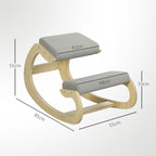 Ergonomic Kneeling Chair with Reclining Function, in Linen and Wood Effect Fabric, 55x85x55 cm, Light Grey