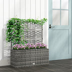 Outsunny Fioriera with grilled for climbing with 3 steel vessels and rattan pe, 84x30x107cm, gray - Borgè