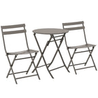 3-Piece Folding Garden Table and Chairs Set, Brown Steel, for Balcony, Terrace, Outdoor
