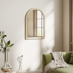 Arched Wall Mirror with Fluted Edge and Hooks, Glass and Polystyrene, 60x2x90 cm, Beige