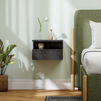 Floating Nightstand for Bedroom with Drawer and Open Shelf in Wood, 35x32x22.5 cm, Glossy Black