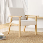 Scandinavian Style Pine Wood Armchair with 2 Cushions, 64x70x72 cm, Grey and Wood Color