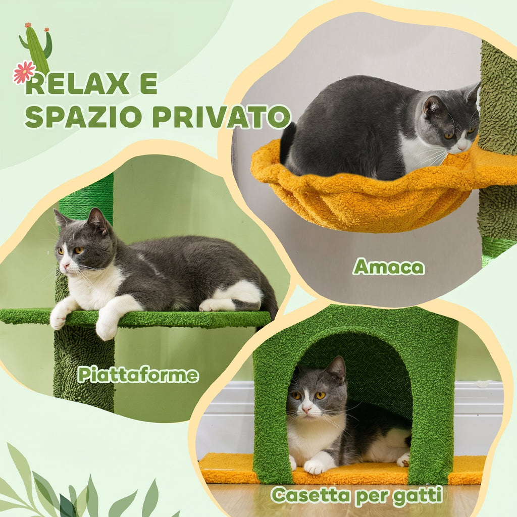 PawHut Cat Tree, 5 kg, 230-275 cm Ceiling Height, with Hammock, House, Platforms, Green