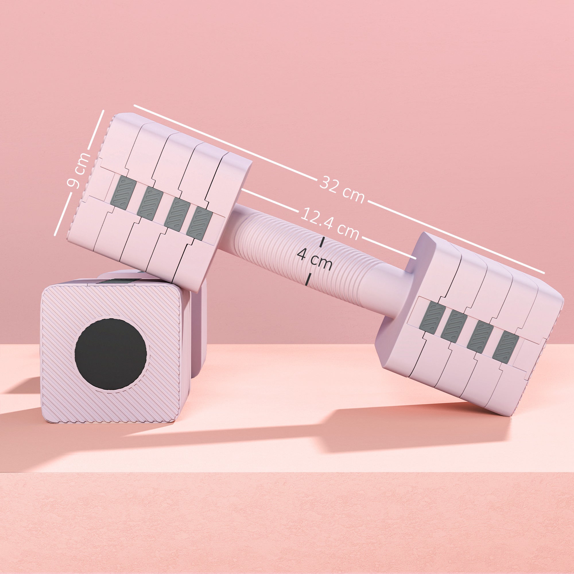 Set of 2 5 kg Square and Non-Slip Dumbbells with Removable Plates, in Steel and ABS, 32x9x9 cm, Pink