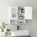 kleankin Wall-Mounted Bathroom Cabinet with 2 Mirrored Doors and Open Shelf, 56x13x58 cm, White