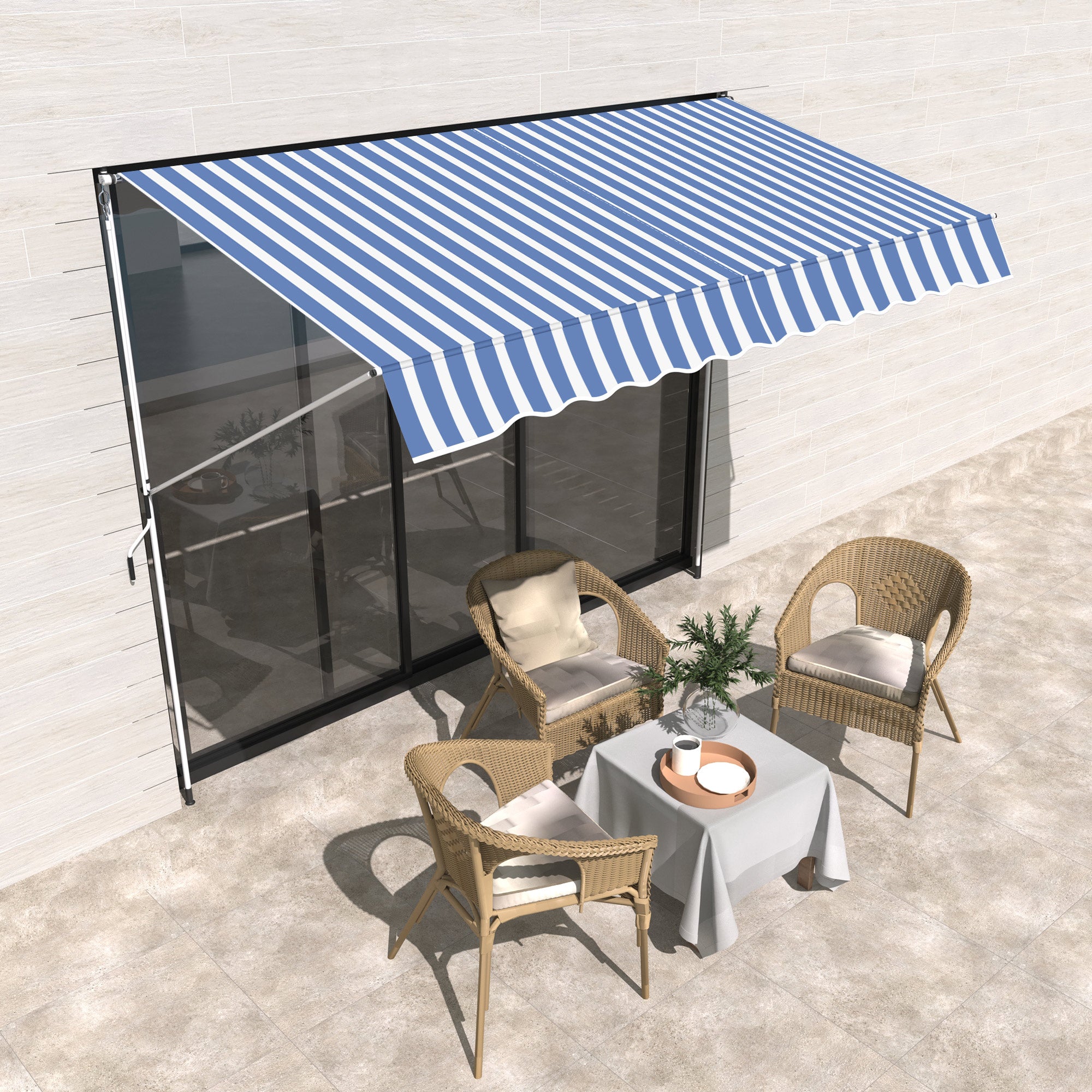 Outsunny 3x1.5m Arm Awning with Crank and Telescopic Structure, White and Blue