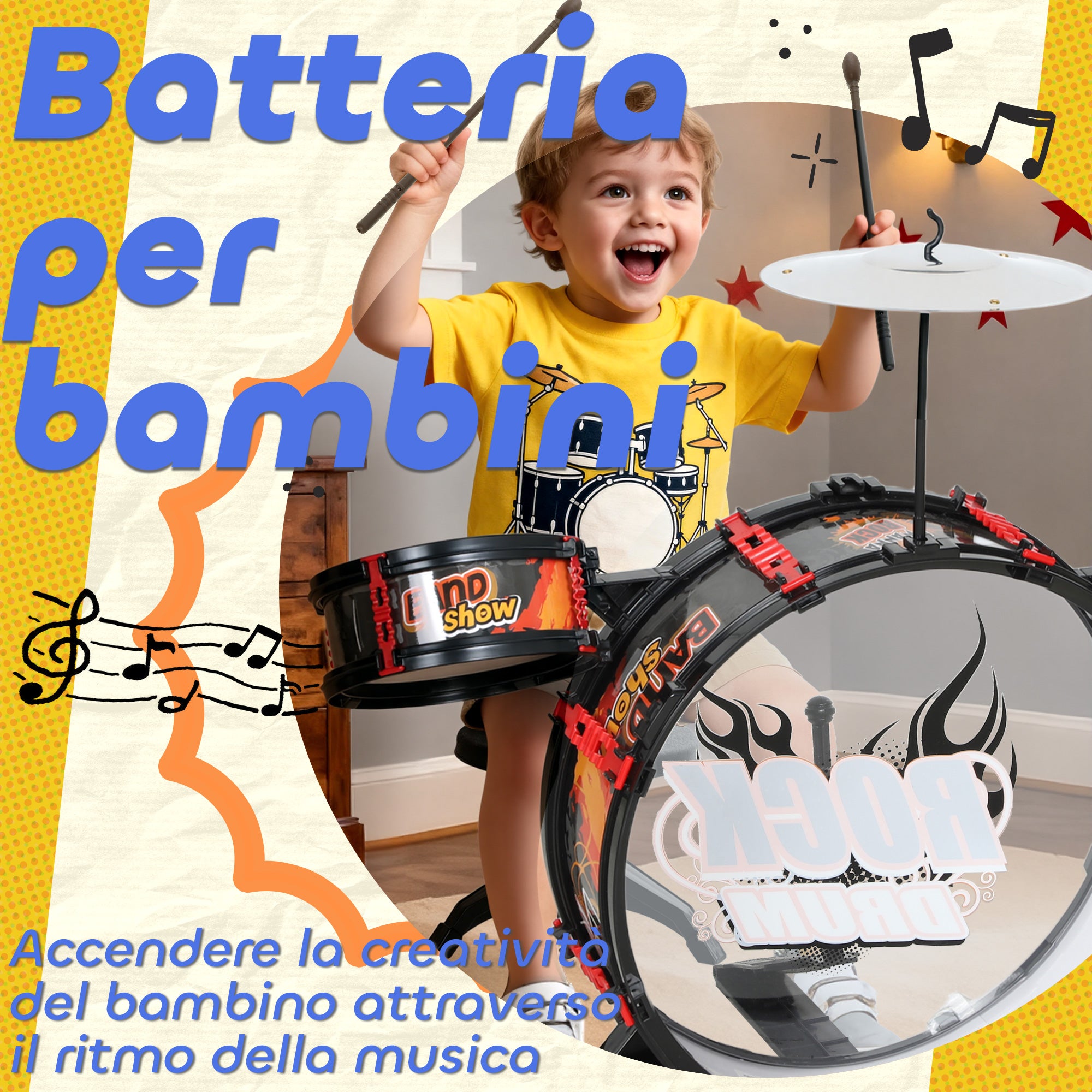 Kids Toy Drum Set with Stool, Musical Toy for Children Ages 3-6, Black