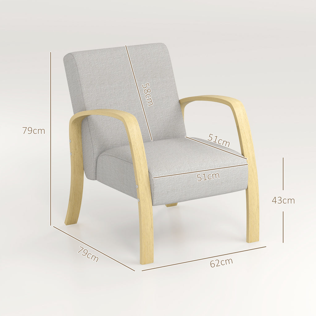 Modern Scandinavian Style Upholstered Fabric and Birch Wood Armchair, Grey