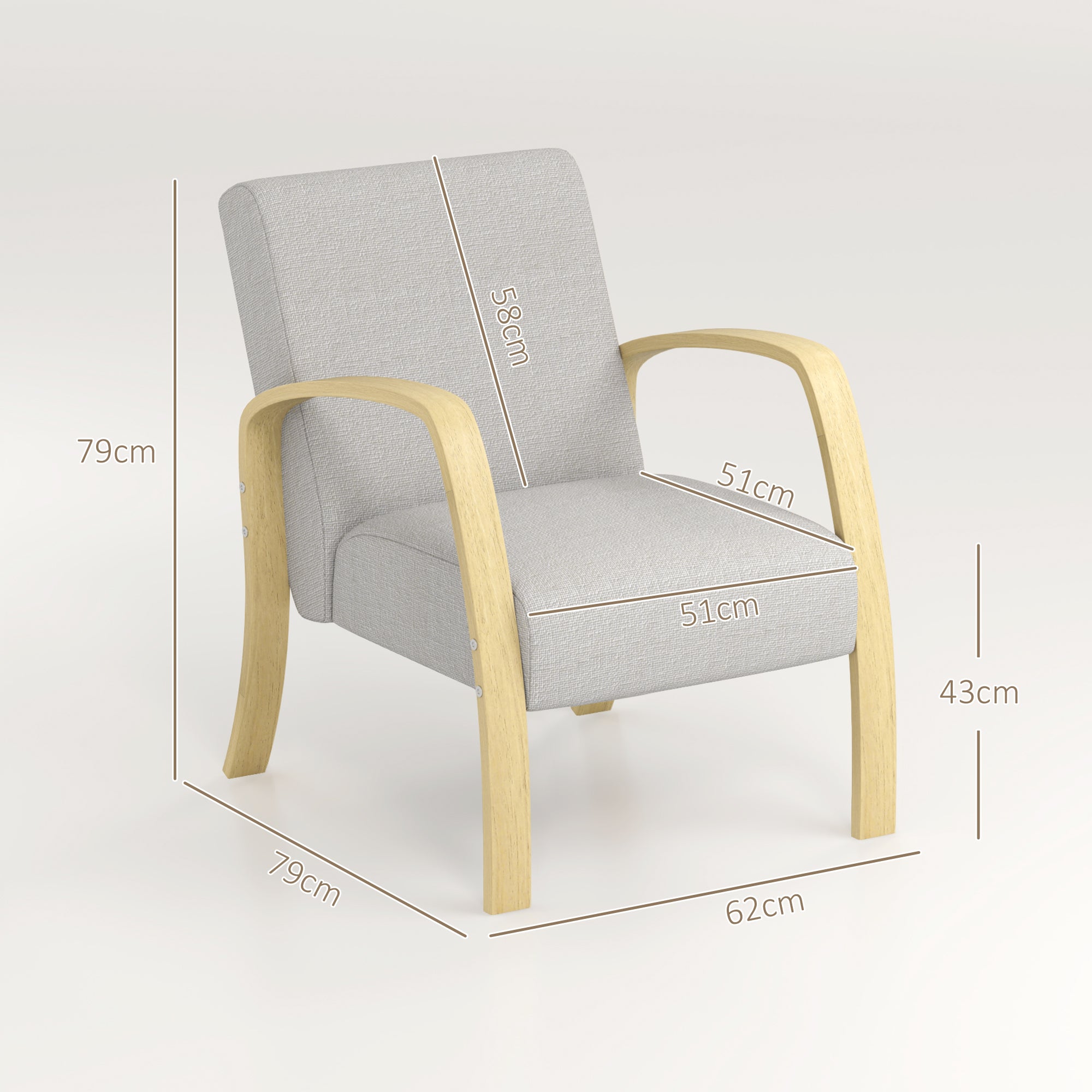 Modern Scandinavian Style Upholstered Fabric and Birch Wood Armchair, Grey