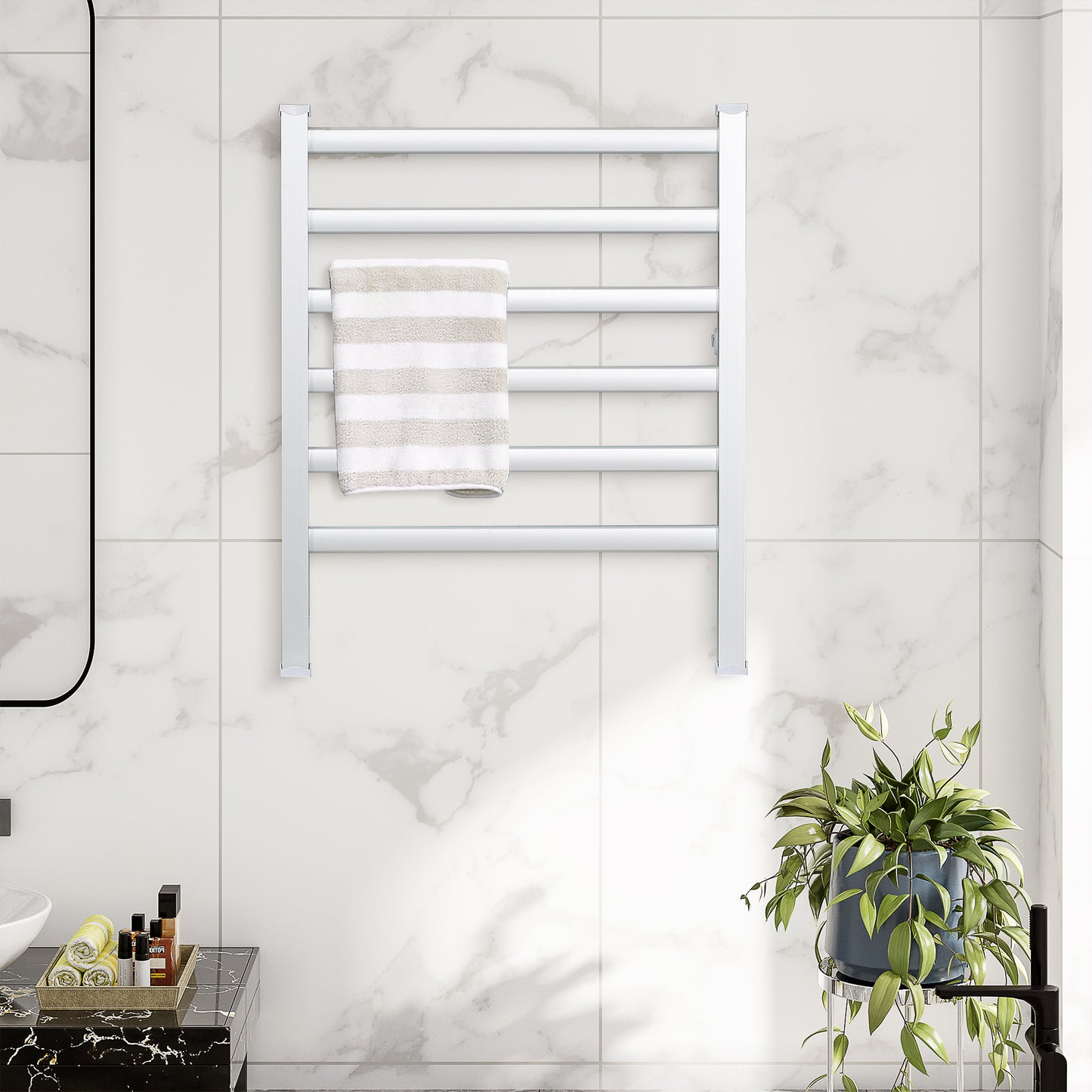 Electric Towel Warmer 140W with 6 Bars, Temperature 45°C-55°C, in Aluminum, 69x36x90 cm, Silver