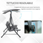 Outsunny 3-Seater Garden Swing, Outdoor Swing with Adjustable Canopy and 2 Side Tables, Grey 271x125x177cm