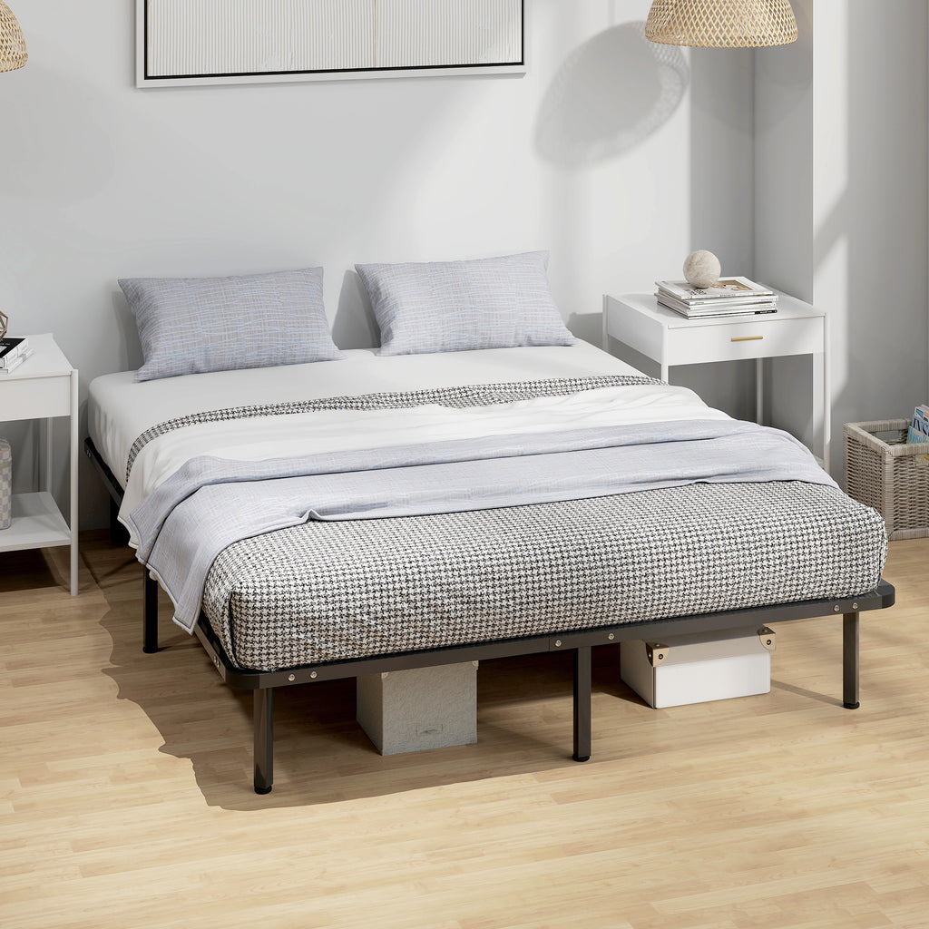 HOMCOM Industrial Double Bed with 28 Slats and Storage Space, in Wood and Steel, 190x160x31 cm, Black and Wood