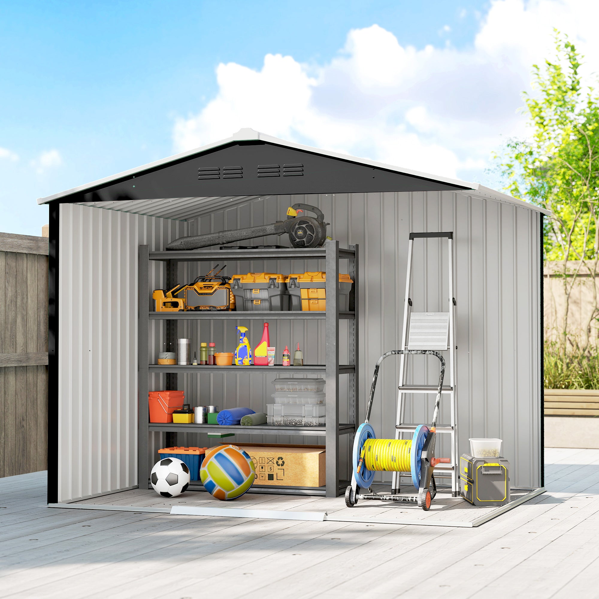 Outsunny 2.3x1.7 m Steel Garden Shed with Air Vents and Double Sliding Door, Dark Grey