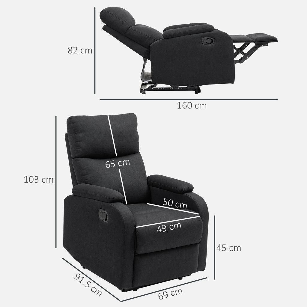 Manual Reclining at 60° with Extra Padded Fabric Chair and Footrest, Black