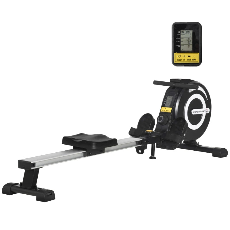 Folding Magnetic Rowing Machine for Home Training, 8-Level Adjustable Flywheel and LCD Monitor, 185x58x57cm, Black - Borge' Group Limited