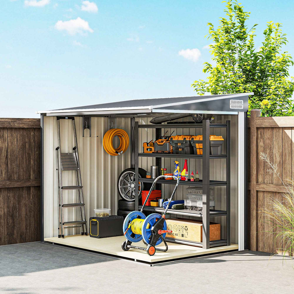Outsunny 1.5x2m Metal Tool Shed with Base, Sliding Door and Sloped Roof, Dark Grey