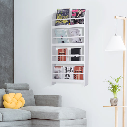 4-Tier Wall-Mounted Bookcase, White, Waterproof, Max Load 30kg (59cm x 12cm x 113cm)