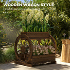 Outsunny Wooden Wood Fioriera at 2 levels with 3 vases and Country -style wagon wheels, 64x54x60cm - Borgè