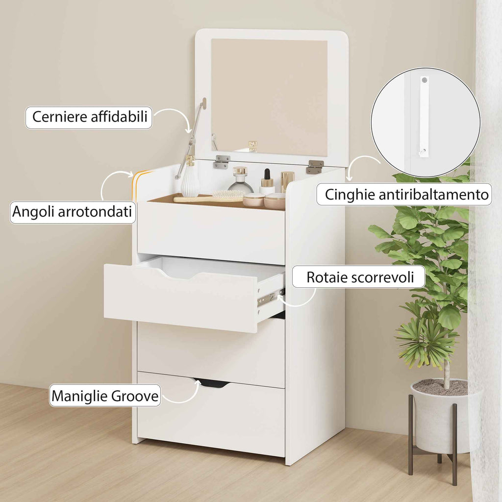 HOMCOM 3-in-1 Dressing Table with Mirror, Compartment, 2 Drawers and Stool, Wooden, 50x40x78 cm, White