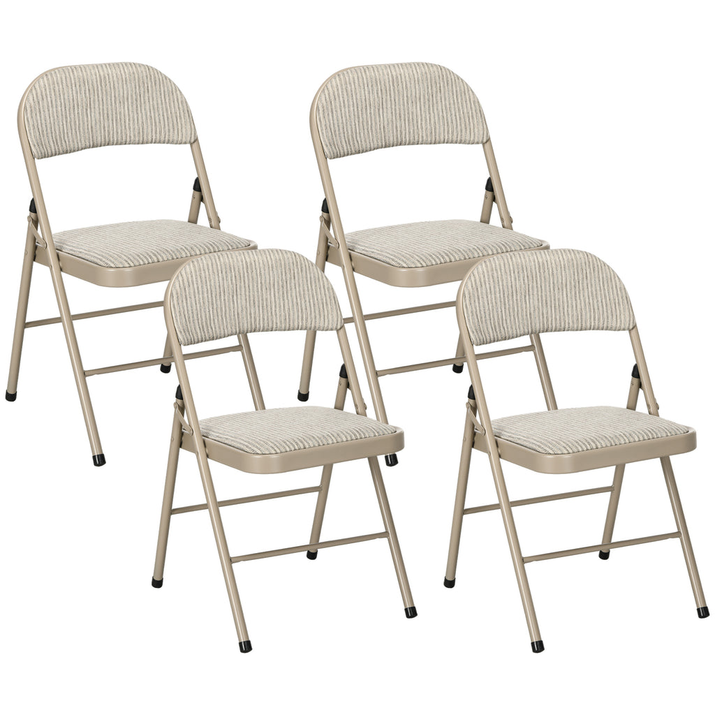 Set of 4 Folding Chairs with Upholstered Polyester Seat and Steel Frame, Beige