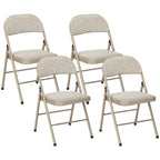Set of 4 Folding Chairs with Upholstered Polyester Seat and Steel Frame, Beige