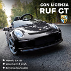 Officially Licensed RUF GT Ride-On Toy Car for Kids Ages 3-5, Remote Control, Seat Belt and Music, Black