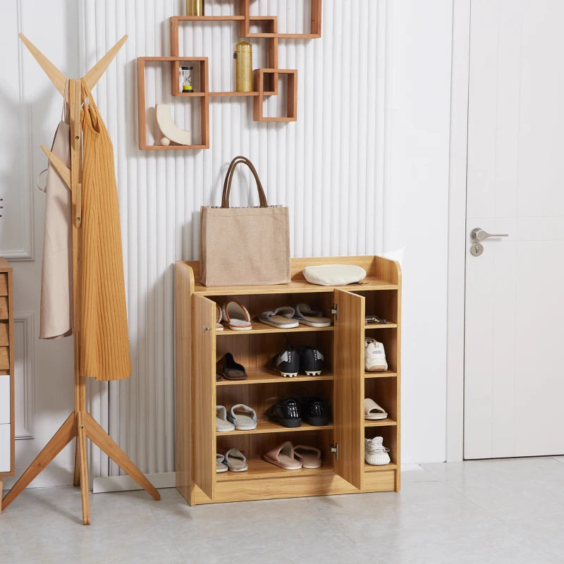 Space-Saving and Modern Wooden Shoe Cabinet for 12 Pairs with 4 Open Shelves, 83x30x90 cm, Light Brown
