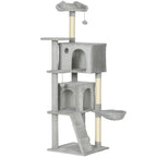 Cat Tree, 160 cm Tall, with 2 Cat Houses, Hammock, Bed and Sisal Posts, Grey