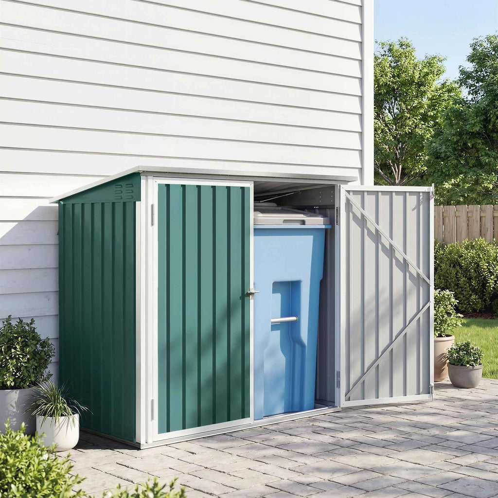 Outsunny Outdoor Steel Garbage Can Shed with Double Door