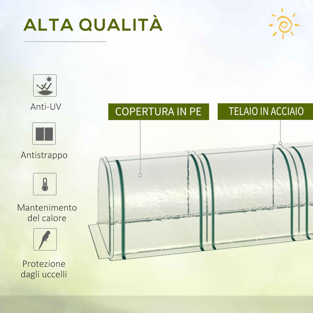 Outsunny Clear PVC and Steel Tunnel Greenhouse with Hinged Doors, 295x100x80 cm