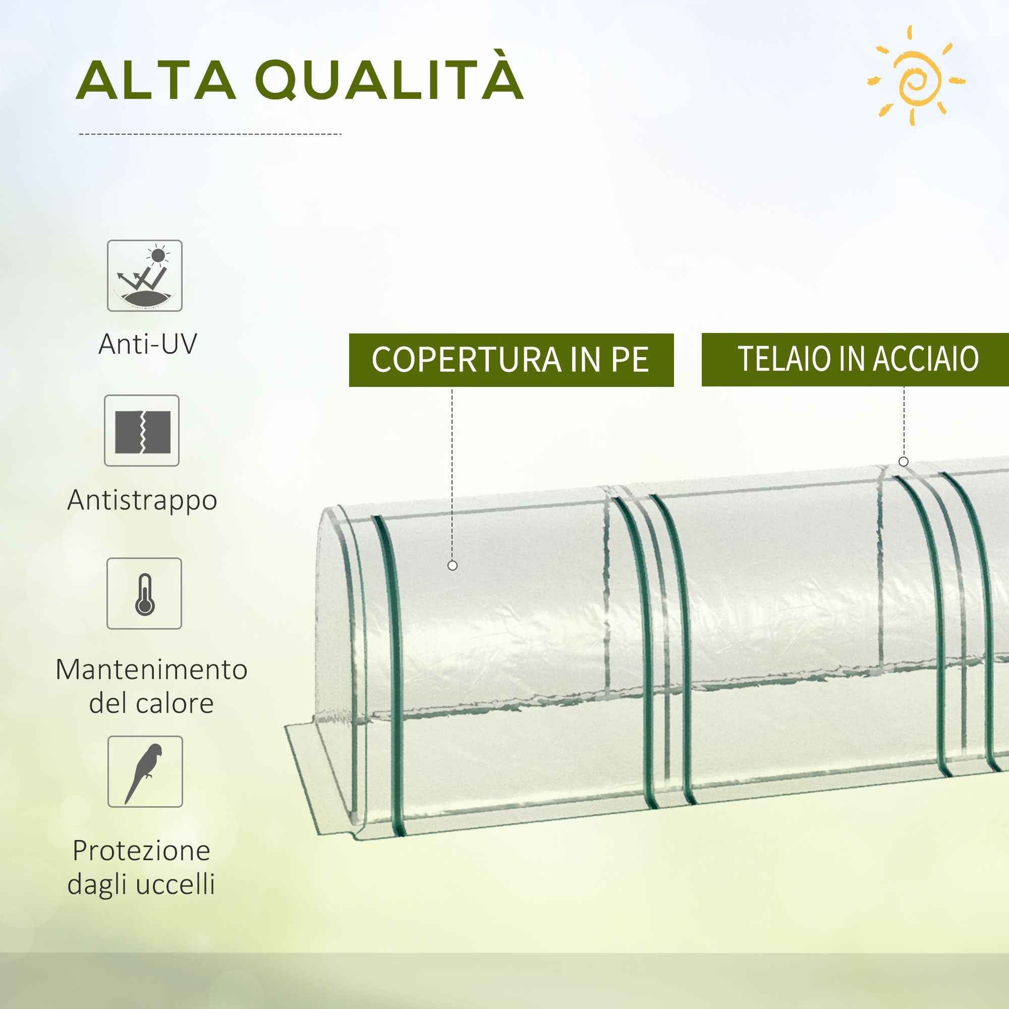 Outsunny Clear PVC and Steel Tunnel Greenhouse with Hinged Doors, 295x100x80 cm