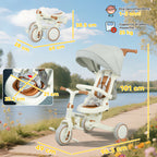 5-in-1 Children's Tricycle with Push Handle and Removable Cover, 96.5x49x101 cm, Cream White
