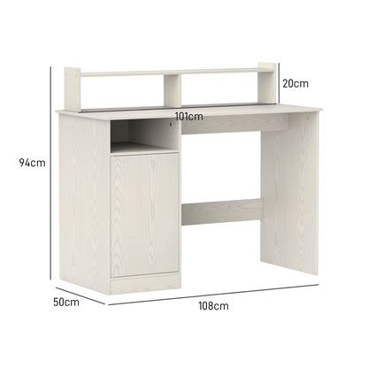 Modern Desk with Monitor Stand, Cabinet and Shelves, 108x50x94 cm, Cream