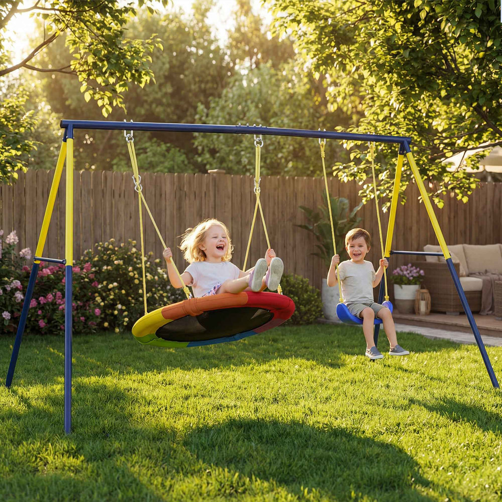Garden Swing Frame for Children Ages 3-8 Years, Steel, 4 Hooks, 260x160x178 cm, Blue