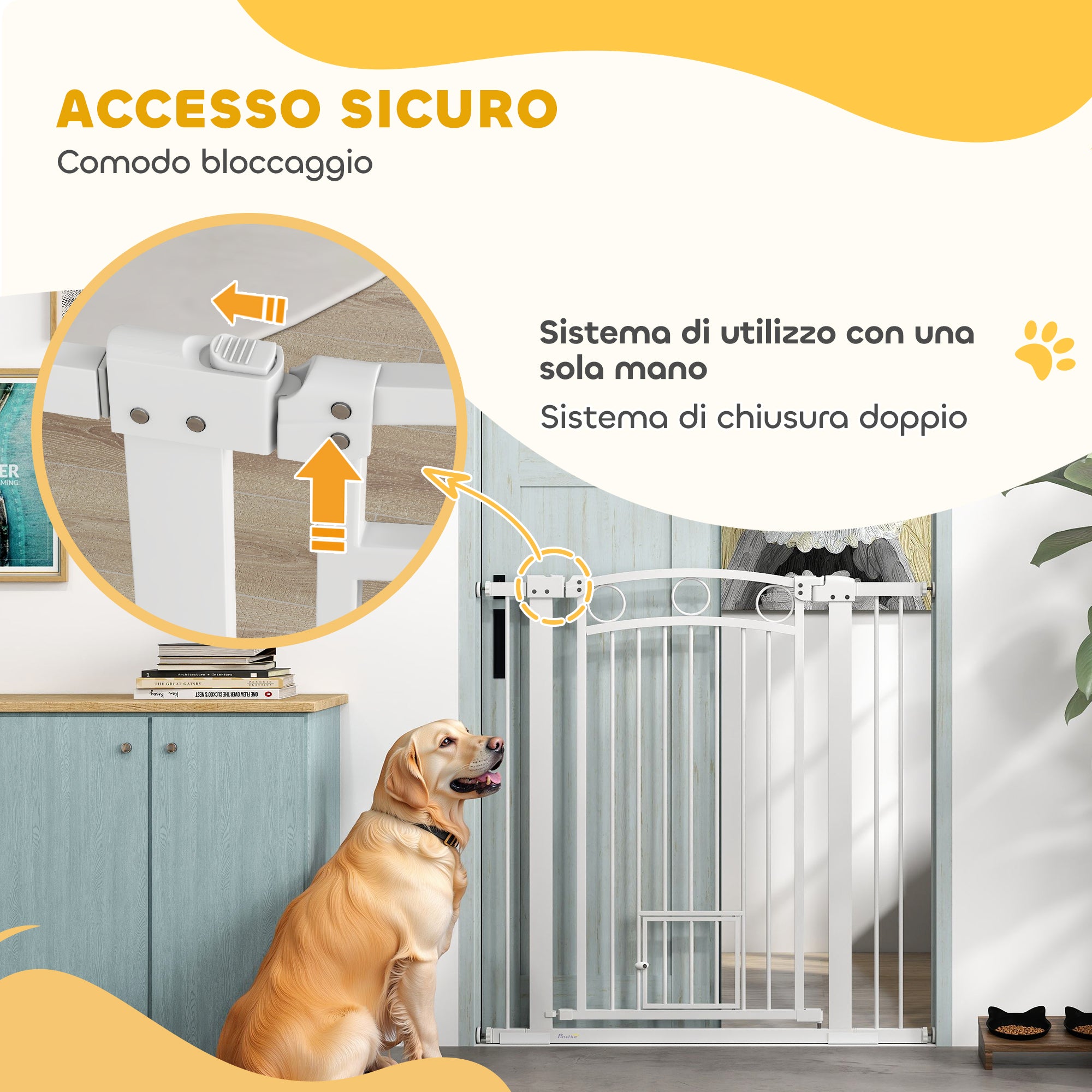 Adjustable Dog Gate 76-104 cm, 106 cm High Gate with 2 Extensions, White