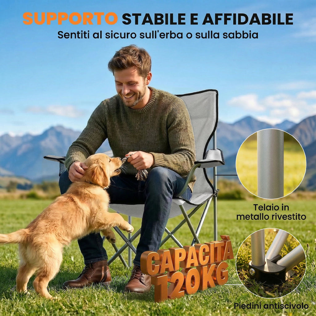 Outsunny Set of 2 High-Back Camping Chairs in Metal and Oxford Fabric, Grey