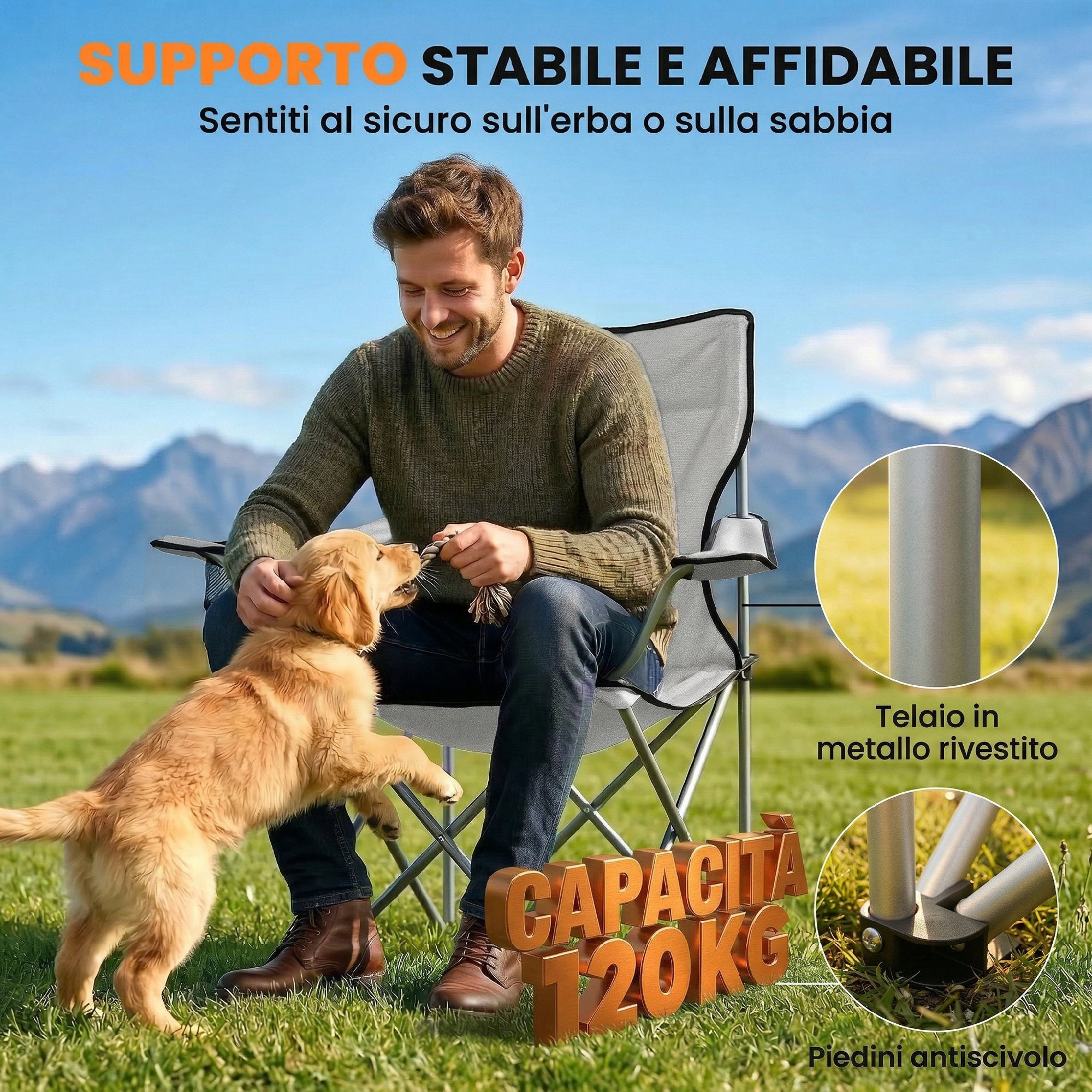 Outsunny Set of 2 High-Back Camping Chairs in Metal and Oxford Fabric, Grey