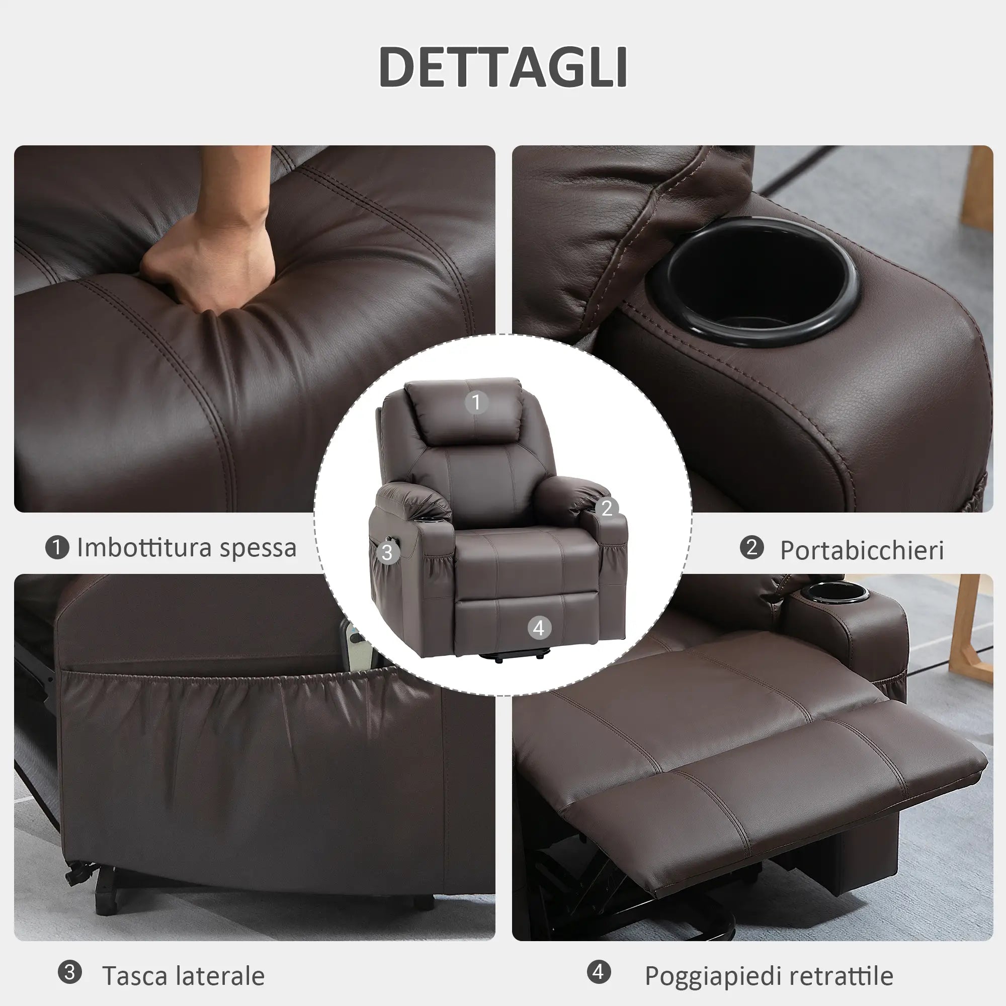 Lift Chair Reclining up to 135° with Cup Holder, Remote Control and Footrest 88x92x106 cm, Brown