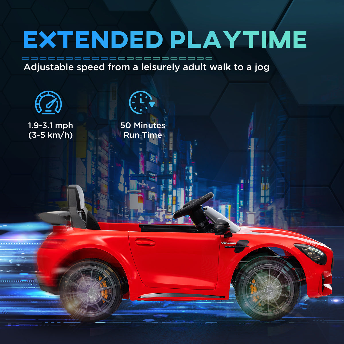 AIYAPLAY Electric Ride-On Toy Car for Kids 3-6 Years Old Mercedes-AMG GTR with 2 Motors and Remote Control, 3-5 km/h, Red