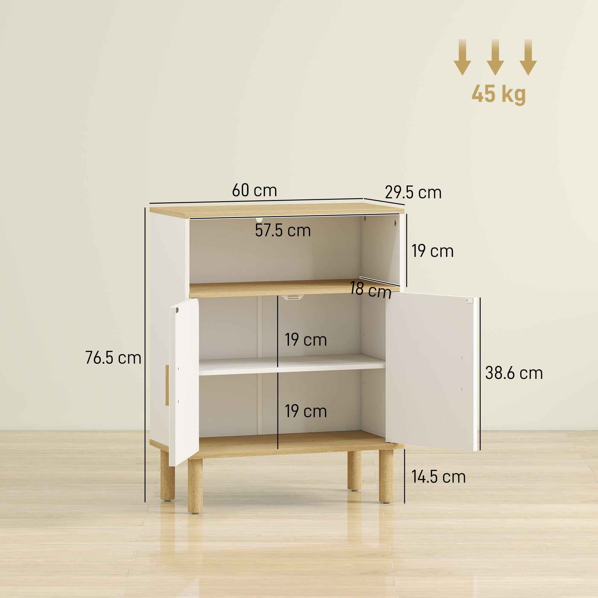 HOMCOM Freestanding Bathroom Cabinet with Adjustable Shelf, White and Natural Wood