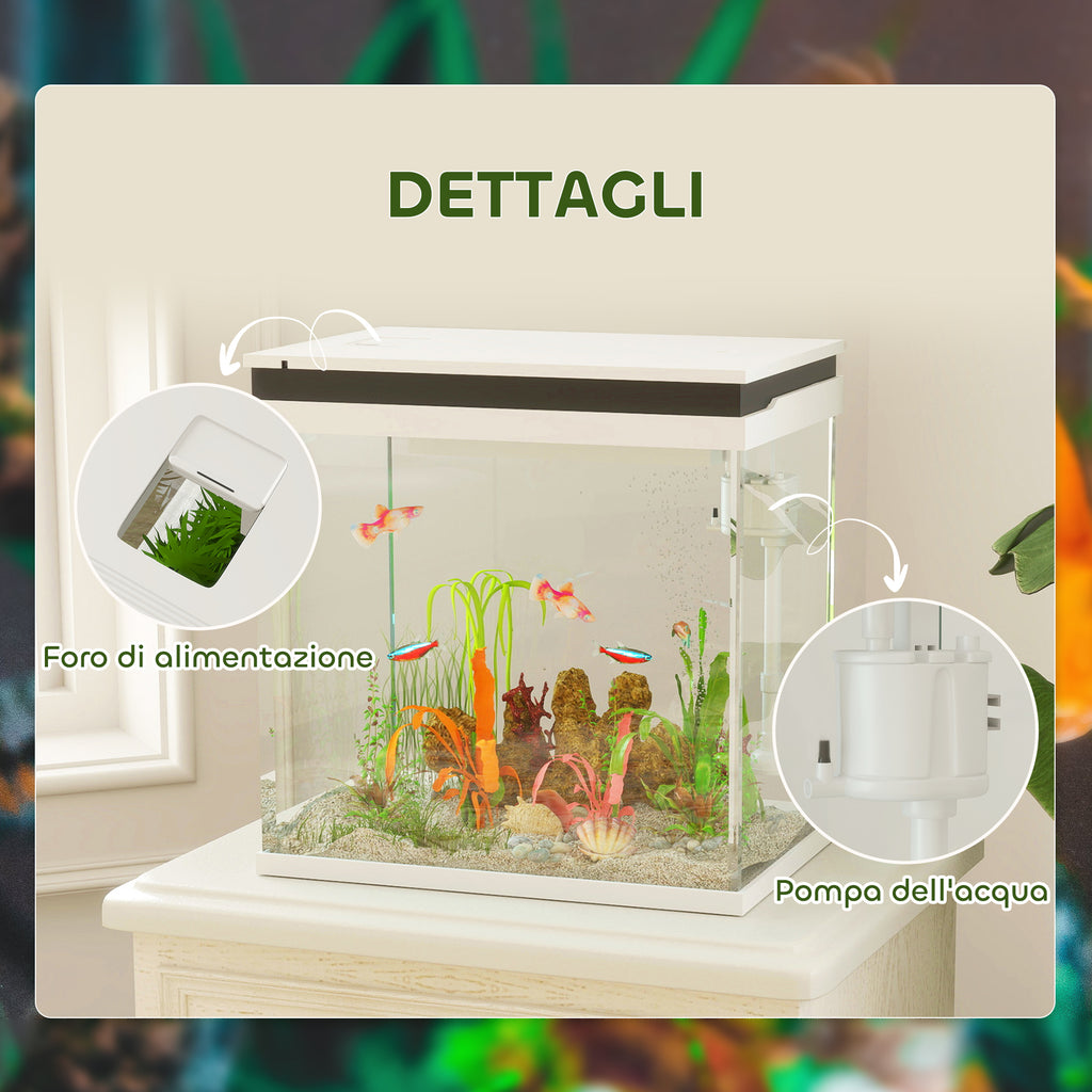 Goldfish Aquarium 26L with LED Lights, Filter System and Water Pump, 38x26x38 cm, White