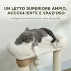 Cat Tower with Bed, Platform and Toy Ball, Made of Wood, Plush and Jute, 48.5x40x76 cm, Beige