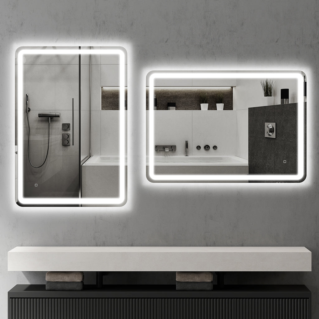 Bathroom Mirror with Touch Switch, 3-Temperature LED Light and Anti-Fog, 70x100cm