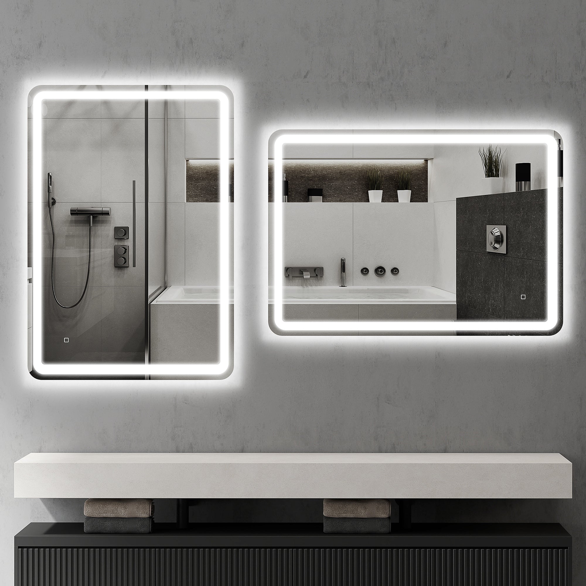 Bathroom Mirror with Touch Switch, 3-Temperature LED Light and Anti-Fog, 70x100cm