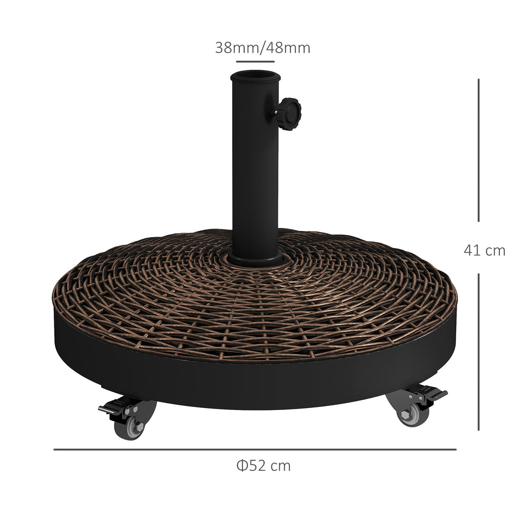 Round Garden Umbrella Base with 4 Wheels with Brakes, in Steel and Resin, Ø52x41 cm, Bronze and Black