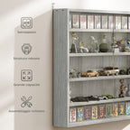 HOMCOM 4-Tier Adjustable Wooden Collectibles Display Cabinet with Glass Doors, 80x9.5x60 cm, Grey